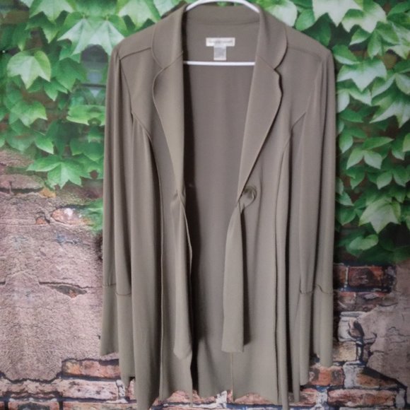 Dusty Green Open Front Sash Tie Cardigan - Picture 3 of 5